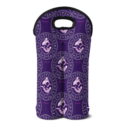 Purple Pisces Zodiac Pattern Print Double Neoprene Wine Tote