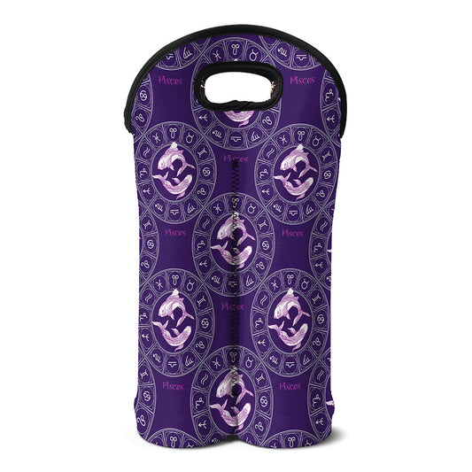 Purple Pisces Zodiac Pattern Print Double Neoprene Wine Tote