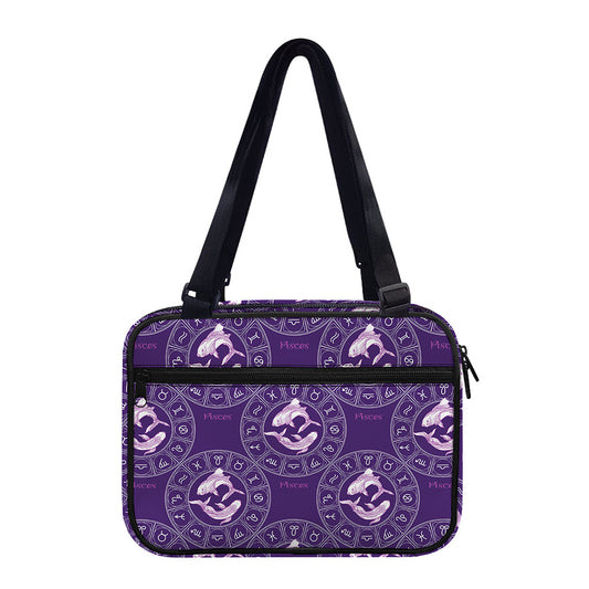 Purple Pisces Zodiac Pattern Print Double Strap Bible Bag