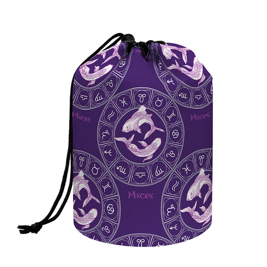 Purple Pisces Zodiac Pattern Print Drawstring Makeup Bag
