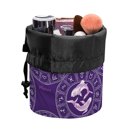 Purple Pisces Zodiac Pattern Print Drawstring Makeup Bag