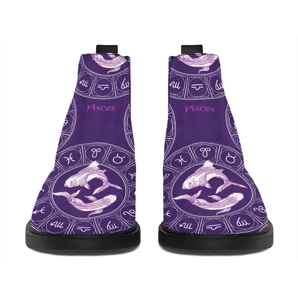 Purple Pisces Zodiac Pattern Print Flat Ankle Boots