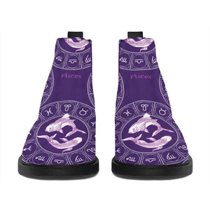 Purple Pisces Zodiac Pattern Print Flat Ankle Boots