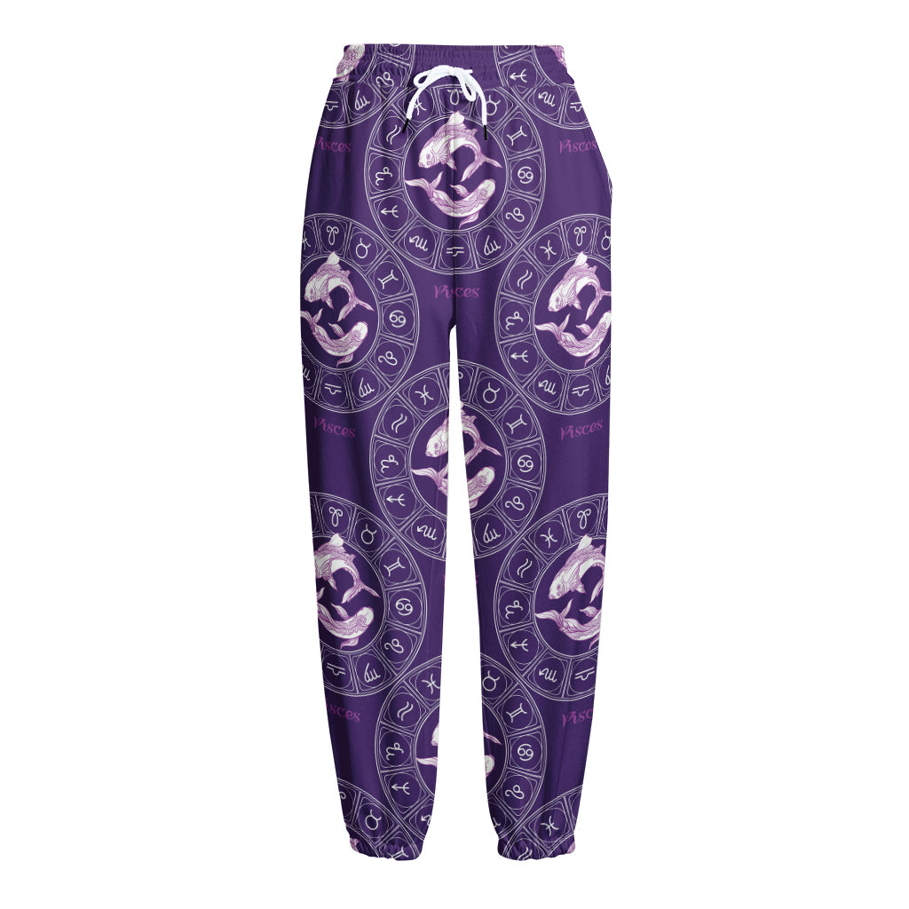 Purple Pisces Zodiac Pattern Print Fleece Lined Knit Pants