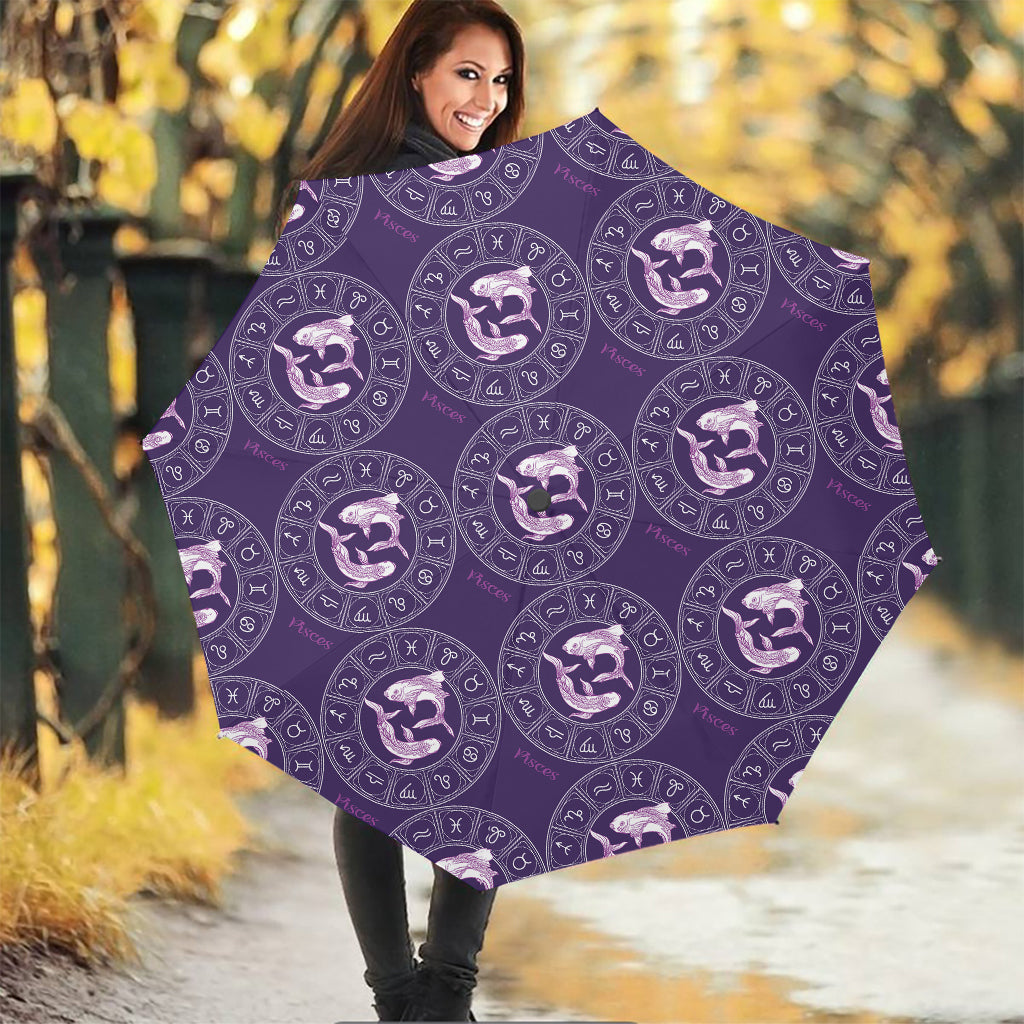 Purple Pisces Zodiac Pattern Print Foldable Umbrella