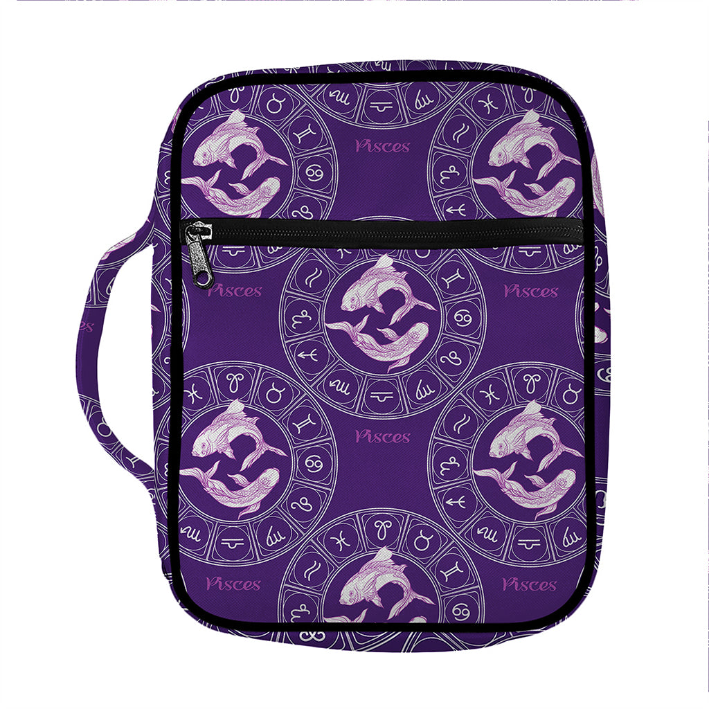 Purple Pisces Zodiac Pattern Print Front Pocket Bible Bag