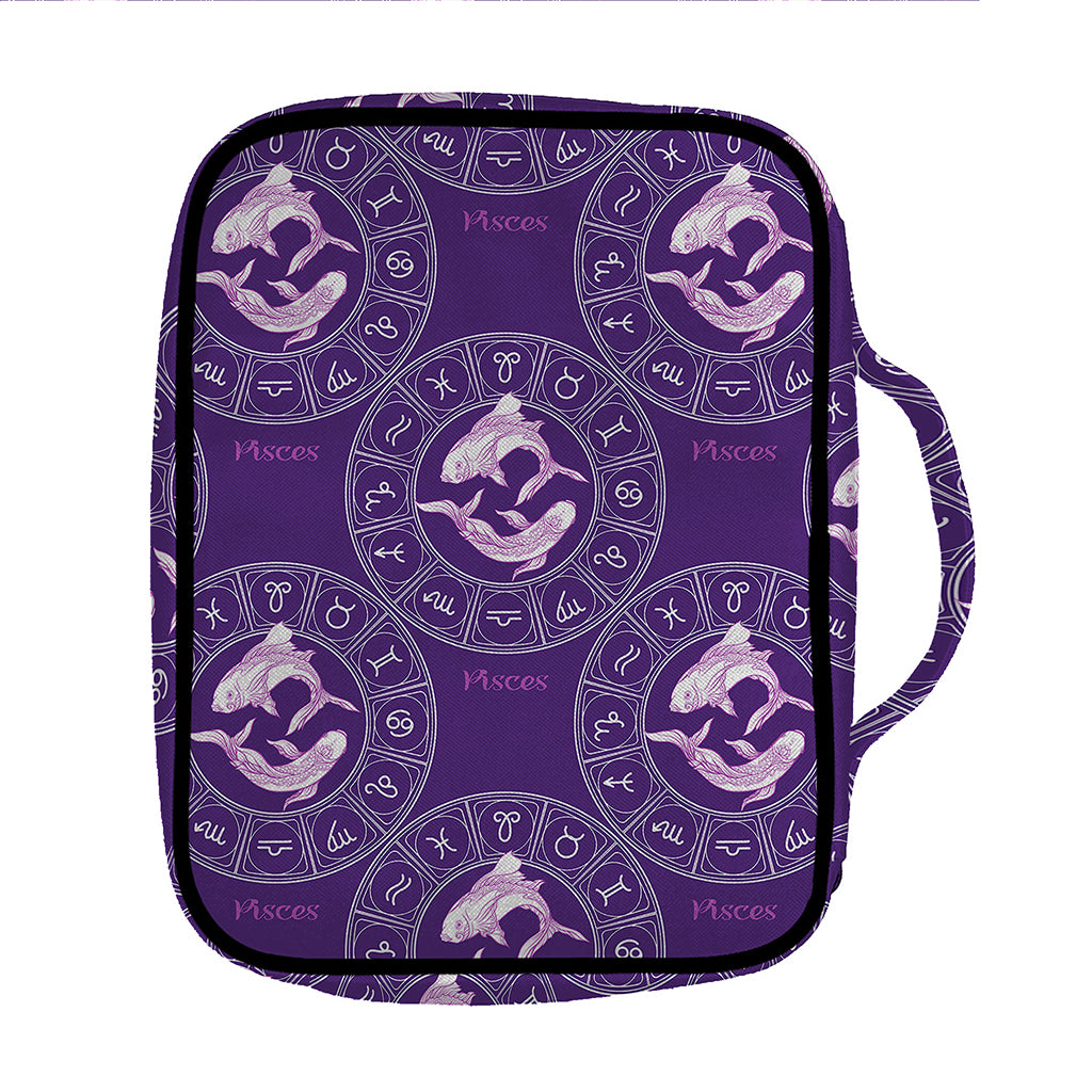 Purple Pisces Zodiac Pattern Print Front Pocket Bible Bag