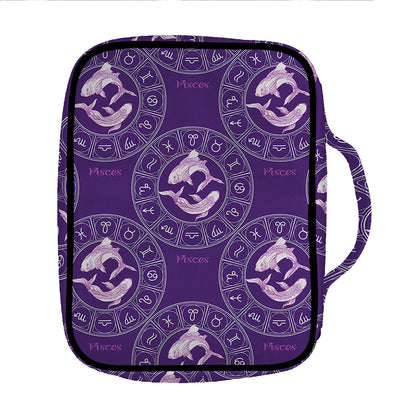 Purple Pisces Zodiac Pattern Print Front Pocket Bible Bag