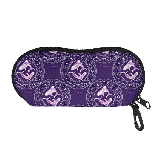 Purple Pisces Zodiac Pattern Print Glasses Case