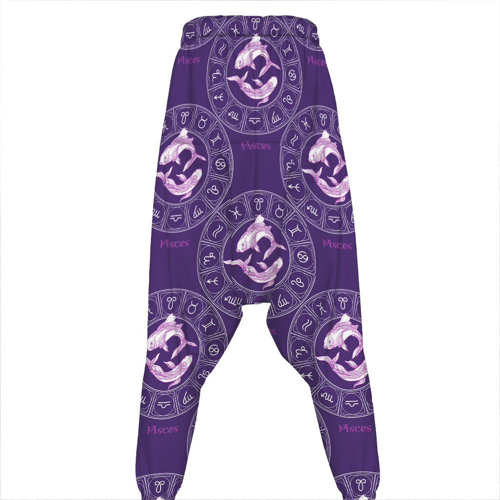 Purple Pisces Zodiac Pattern Print Hammer Pants