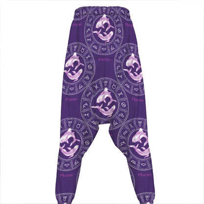 Purple Pisces Zodiac Pattern Print Hammer Pants
