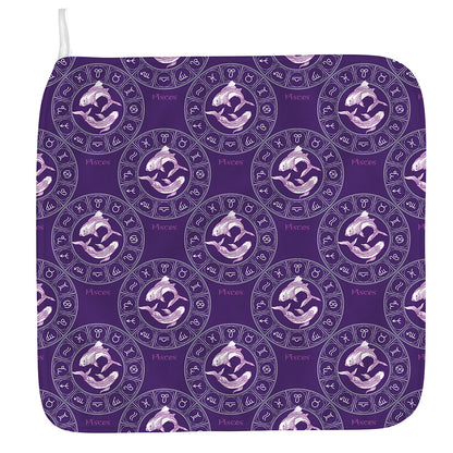 Purple Pisces Zodiac Pattern Print Hand Towel