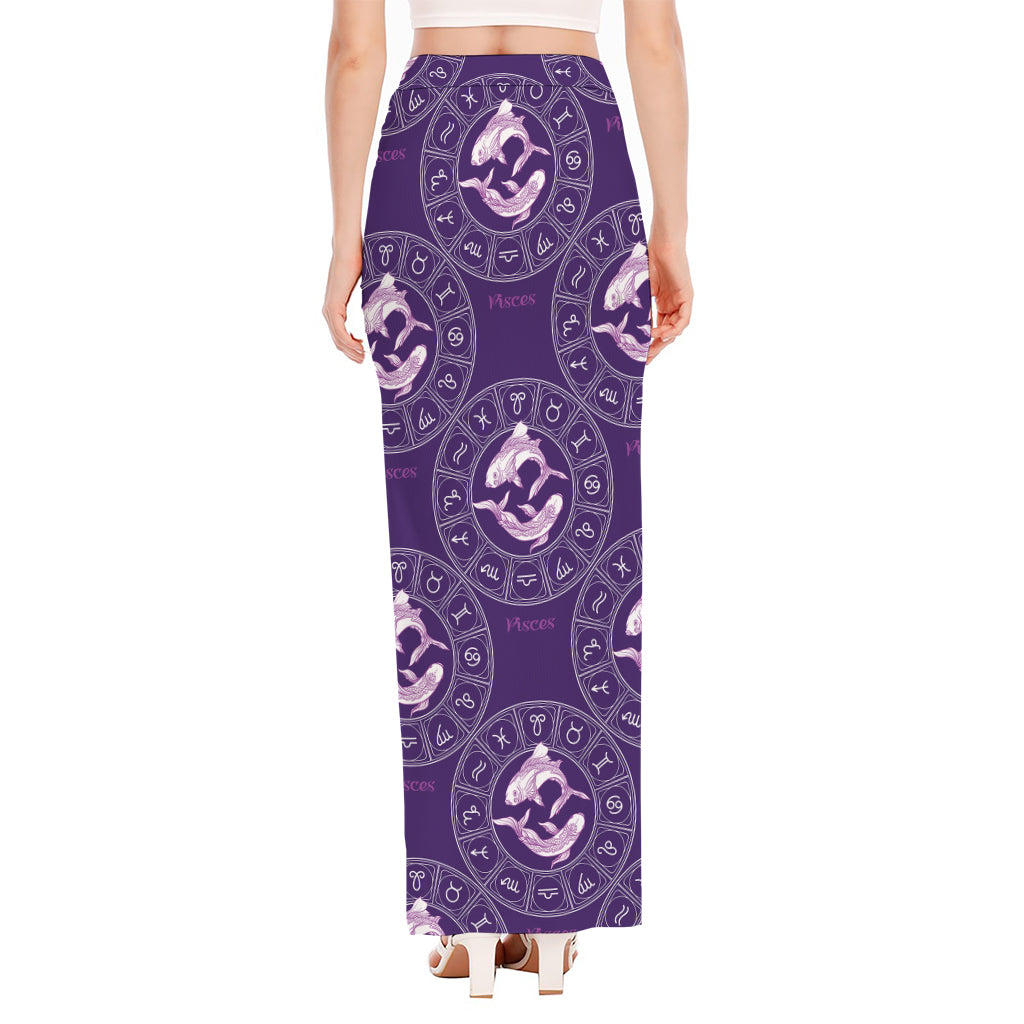 Purple Pisces Zodiac Pattern Print High Slit Maxi Skirt