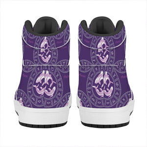 Purple Pisces Zodiac Pattern Print High Top Leather Sneakers