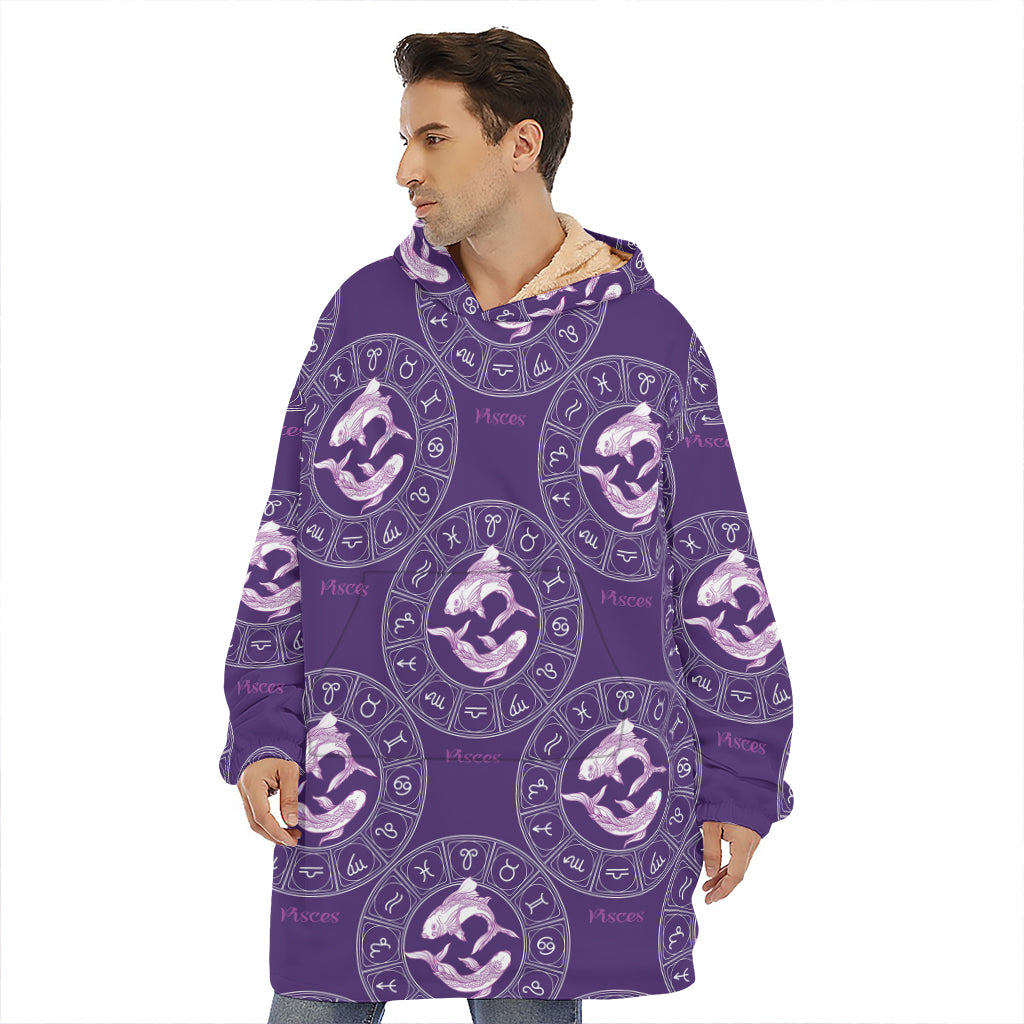 Purple Pisces Zodiac Pattern Print Hoodie Blanket