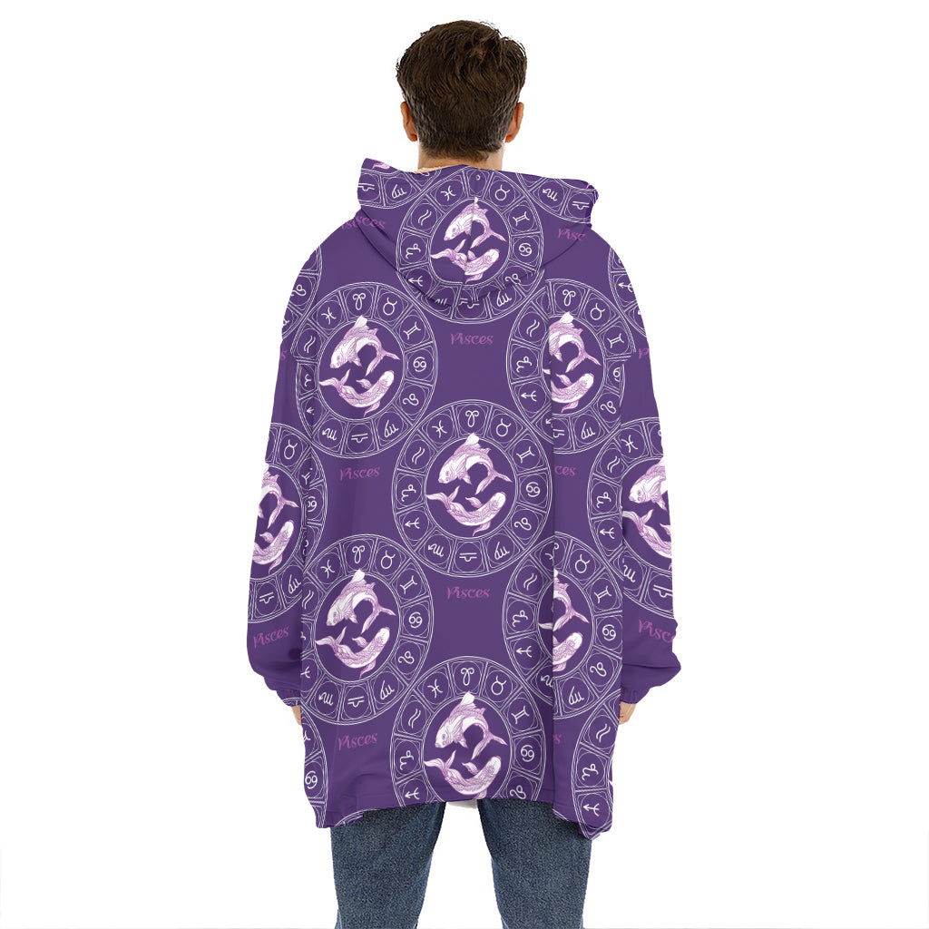 Purple Pisces Zodiac Pattern Print Hoodie Blanket