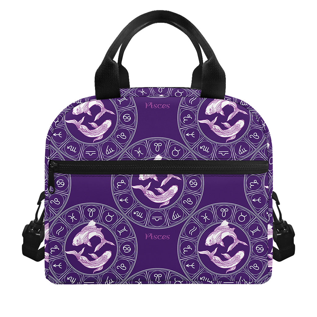 Purple Pisces Zodiac Pattern Print Insulated Lunch Bag