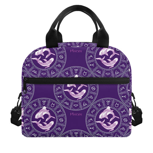 Purple Pisces Zodiac Pattern Print Insulated Lunch Bag