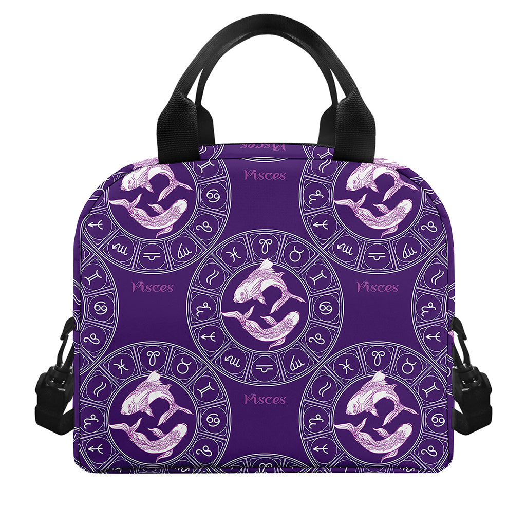 Purple Pisces Zodiac Pattern Print Insulated Lunch Bag