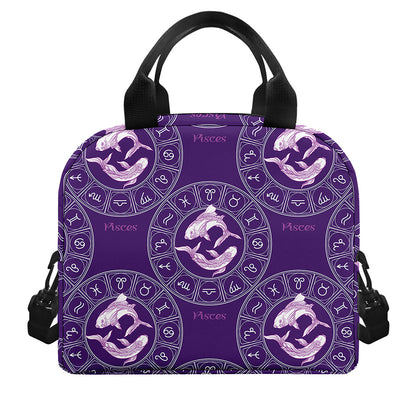 Purple Pisces Zodiac Pattern Print Insulated Lunch Bag