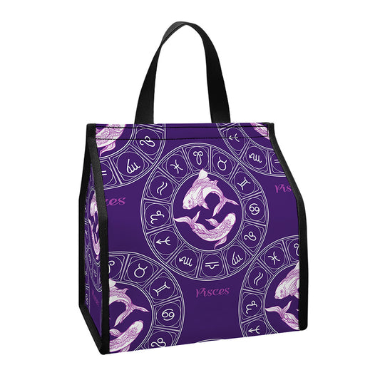 Purple Pisces Zodiac Pattern Print Insulated Lunch Tote
