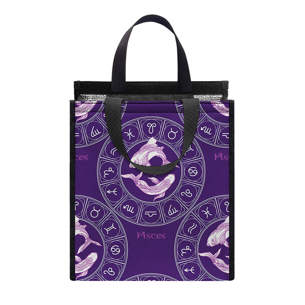 Purple Pisces Zodiac Pattern Print Insulated Lunch Tote