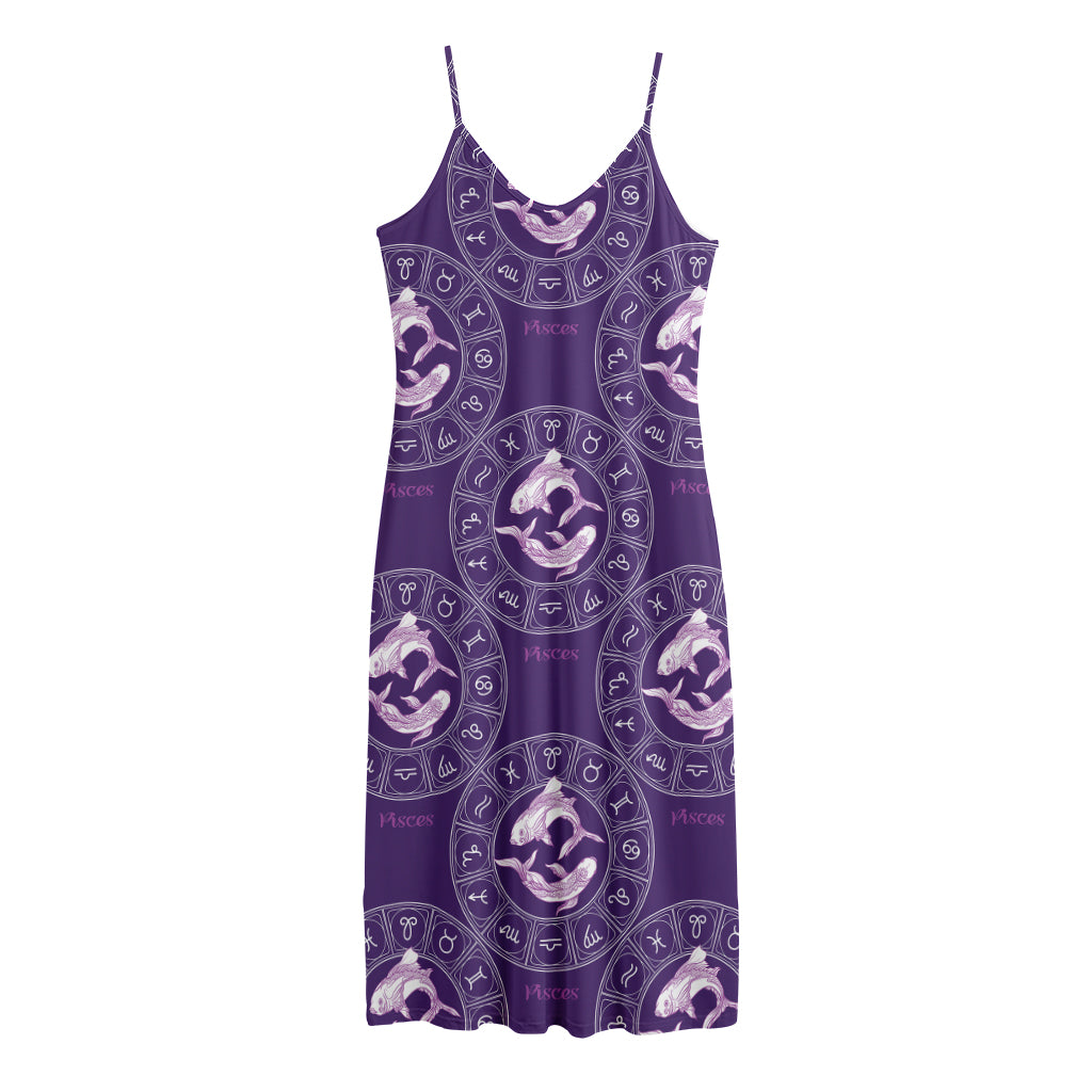 Purple Pisces Zodiac Pattern Print Jersey Midi Cami Dress