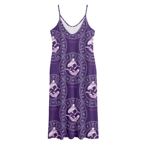 Purple Pisces Zodiac Pattern Print Jersey Midi Cami Dress