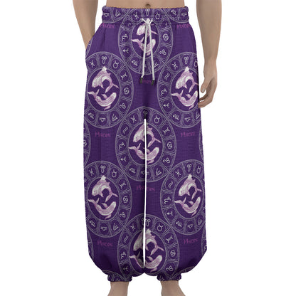 Purple Pisces Zodiac Pattern Print Lantern Pants