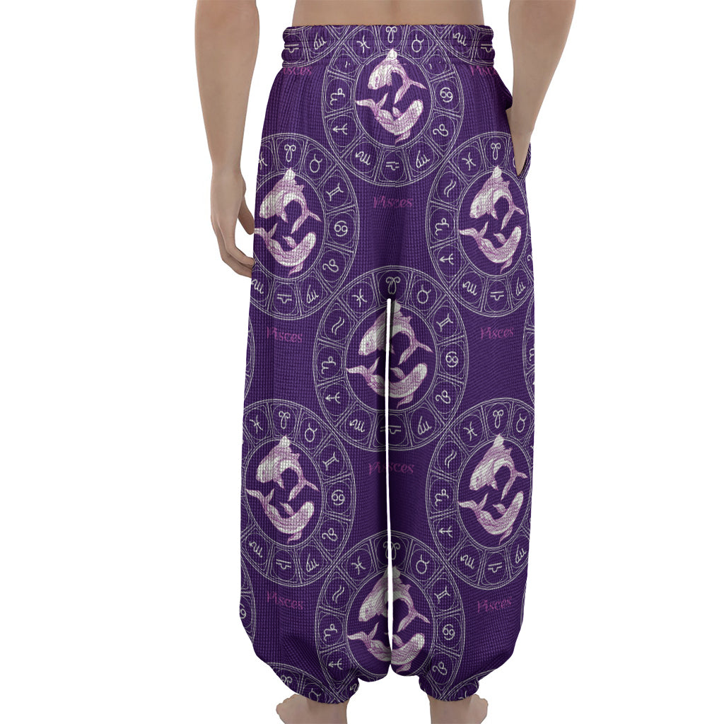 Purple Pisces Zodiac Pattern Print Lantern Pants