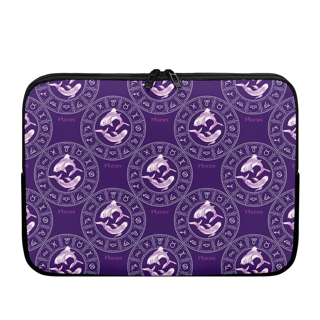 Purple Pisces Zodiac Pattern Print Laptop Sleeve