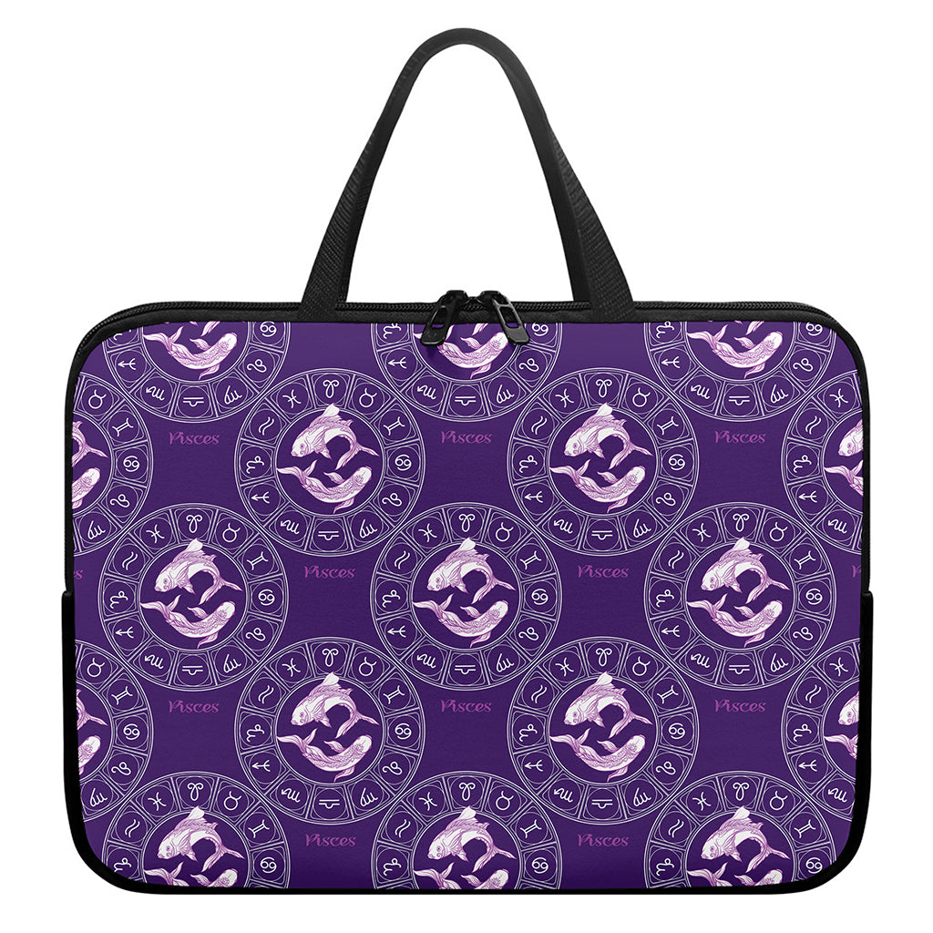 Purple Pisces Zodiac Pattern Print Laptop Sleeve With Handle