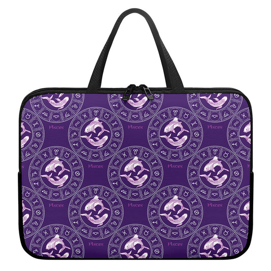 Purple Pisces Zodiac Pattern Print Laptop Sleeve With Handle