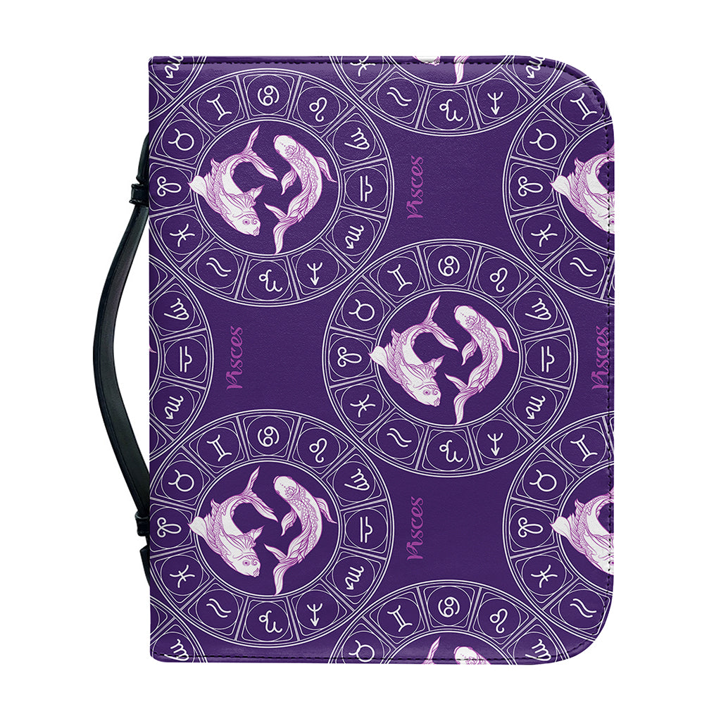 Purple Pisces Zodiac Pattern Print Leather Bible Cover