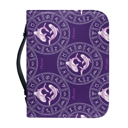 Purple Pisces Zodiac Pattern Print Leather Bible Cover