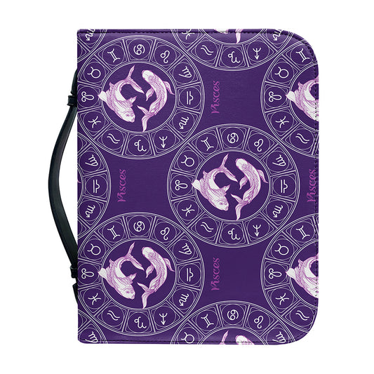 Purple Pisces Zodiac Pattern Print Leather Bible Cover