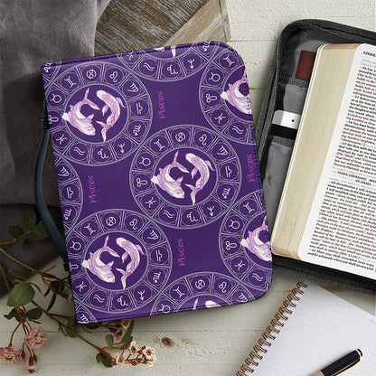 Purple Pisces Zodiac Pattern Print Leather Bible Cover