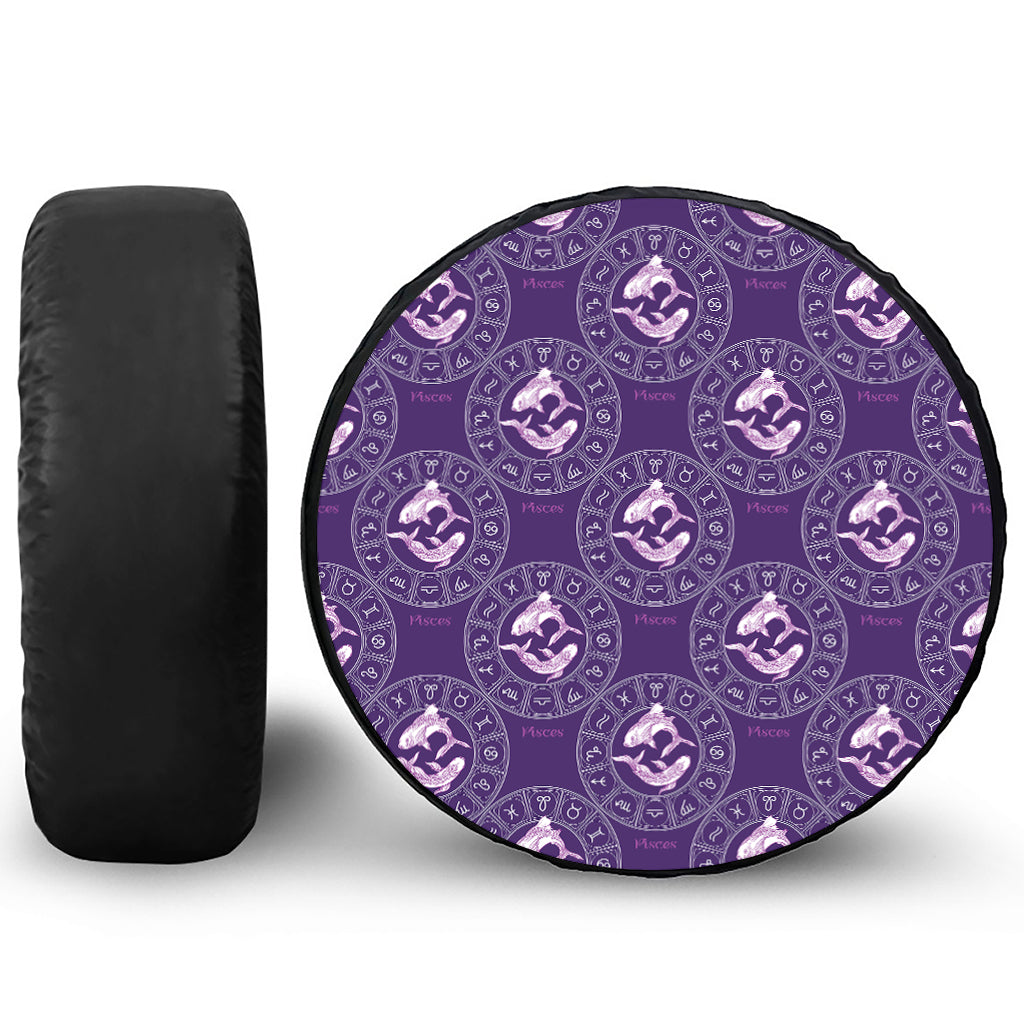 Purple Pisces Zodiac Pattern Print Leather Spare Tire Cover