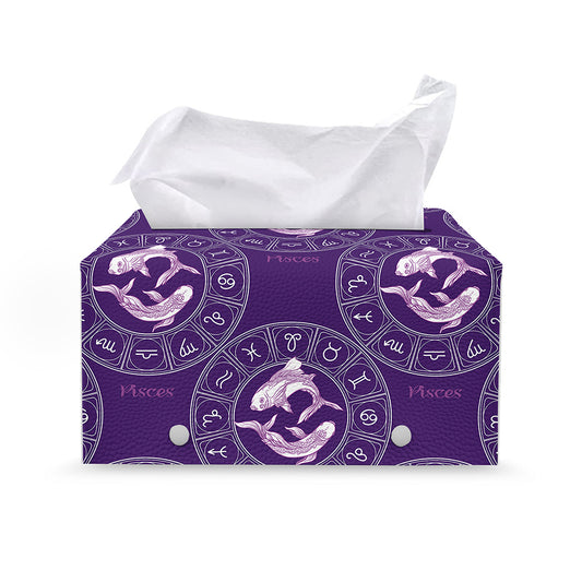 Purple Pisces Zodiac Pattern Print Leather Tissue Box Cover