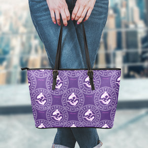 Purple Pisces Zodiac Pattern Print Leather Tote Bag