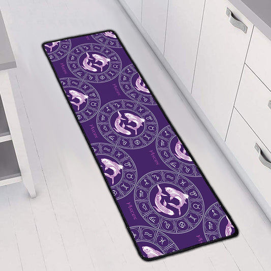Purple Pisces Zodiac Pattern Print Long Kitchen Mat