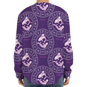 Purple Pisces Zodiac Pattern Print Long Sleeve Baseball Jersey