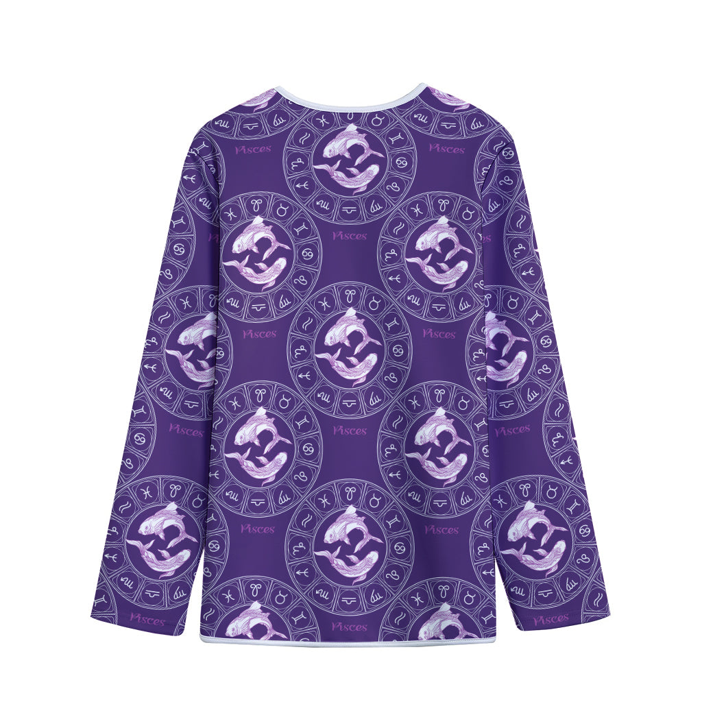 Purple Pisces Zodiac Pattern Print Long Sleeve Short Coat