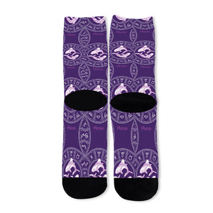 Purple Pisces Zodiac Pattern Print Long Socks