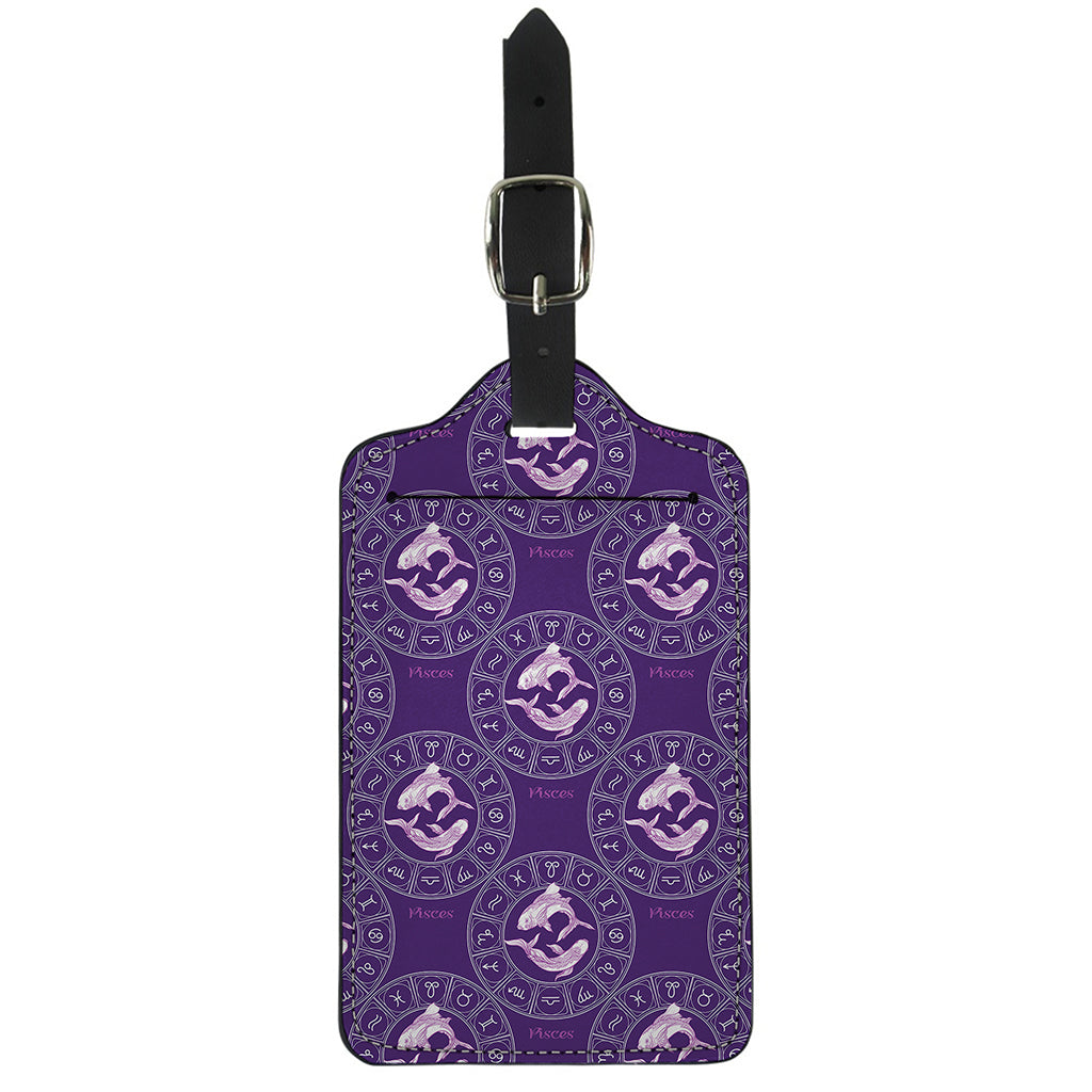 Purple Pisces Zodiac Pattern Print Luggage Tag
