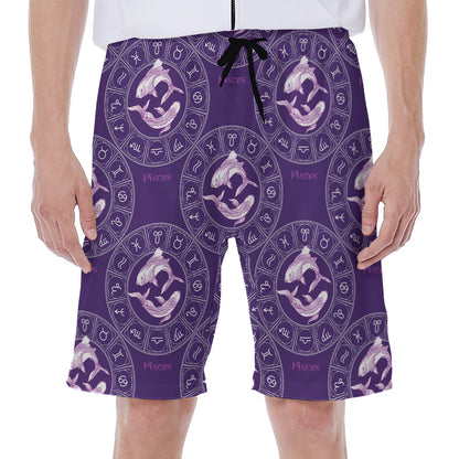 Purple Pisces Zodiac Pattern Print Men's Beach Shorts