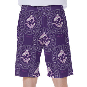 Purple Pisces Zodiac Pattern Print Men's Beach Shorts