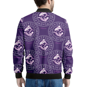 Purple Pisces Zodiac Pattern Print Men's Bomber Jacket