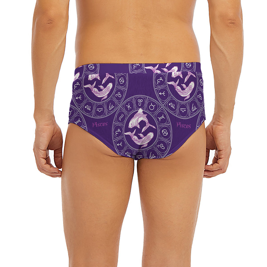 Purple Pisces Zodiac Pattern Print Men's Briefs