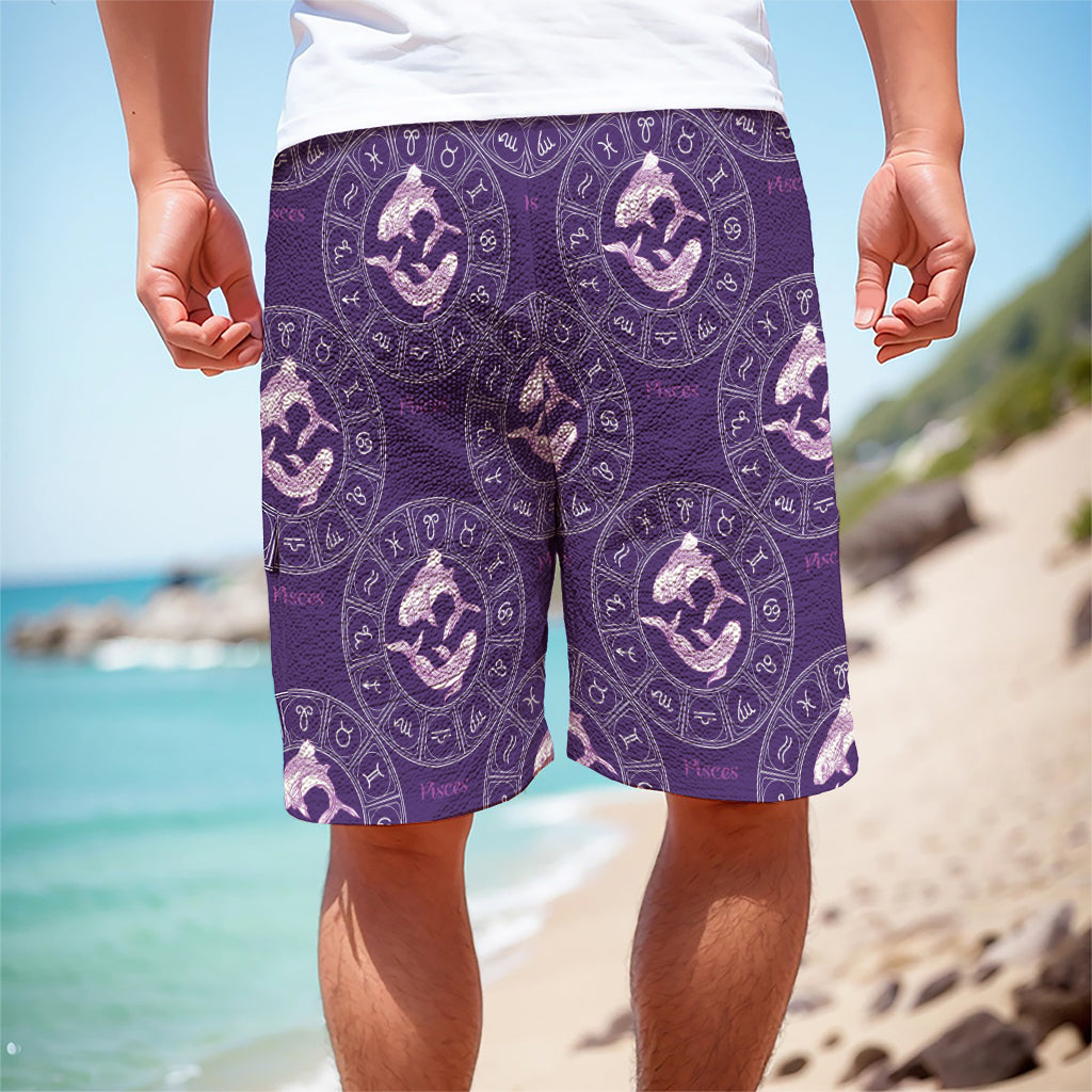 Purple Pisces Zodiac Pattern Print Men's Cargo Shorts